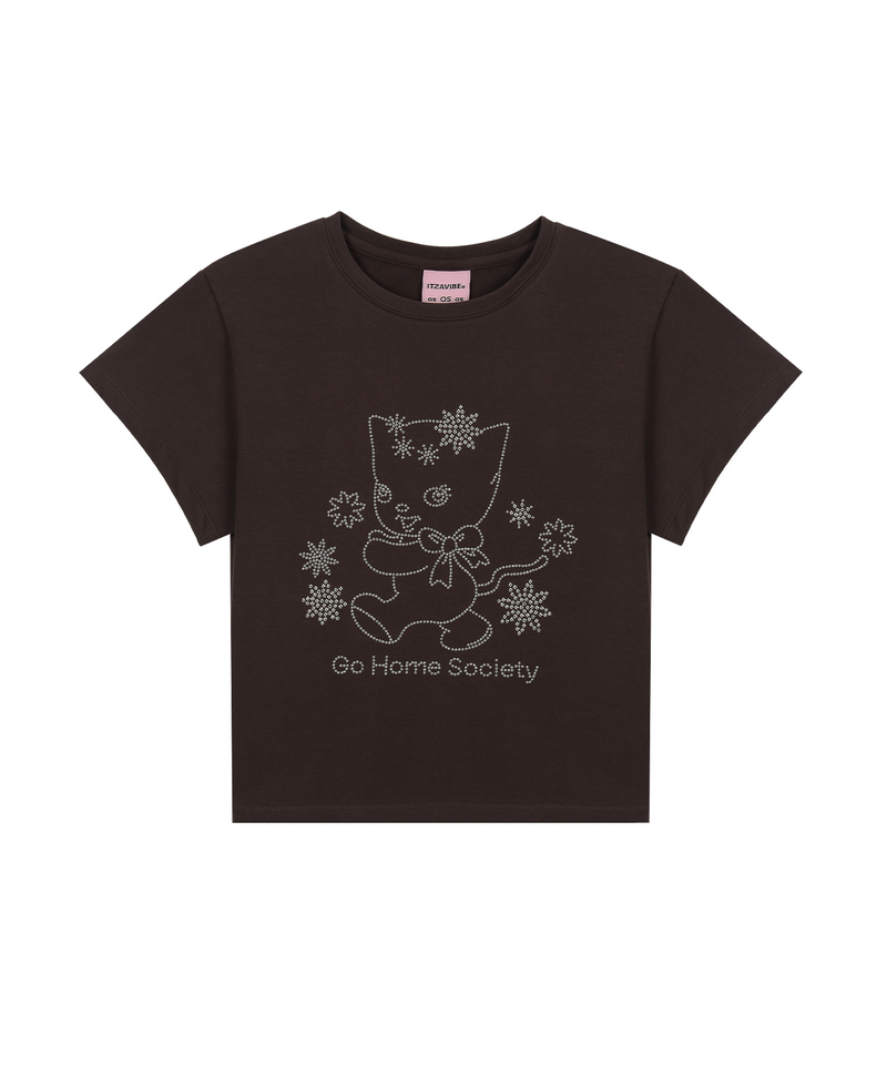 ゴーホームソサイエティキャットクロップTシャツ / GO HOME SOCIETY CAT CROP T SHIRT - BROWN
