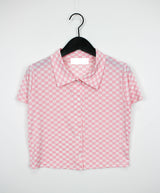 チェッカーボードクロップカラーTシャツ / Checkerboard Crop Collar T-shirt (3color)