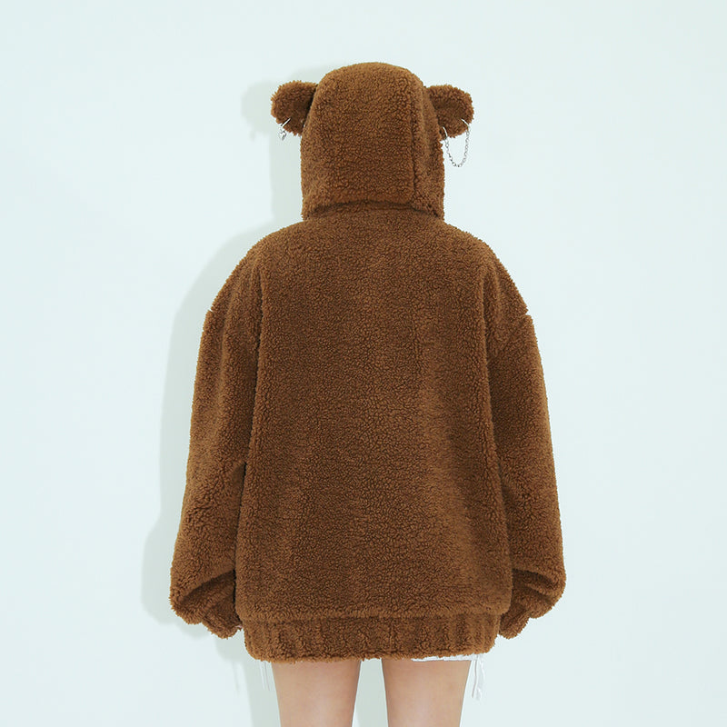 0 2 punk bear fleece jacket - BROWN