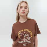 パピードルフィントゥゲザーTシャツ/Puppy dolphin together half sleeve tshirt