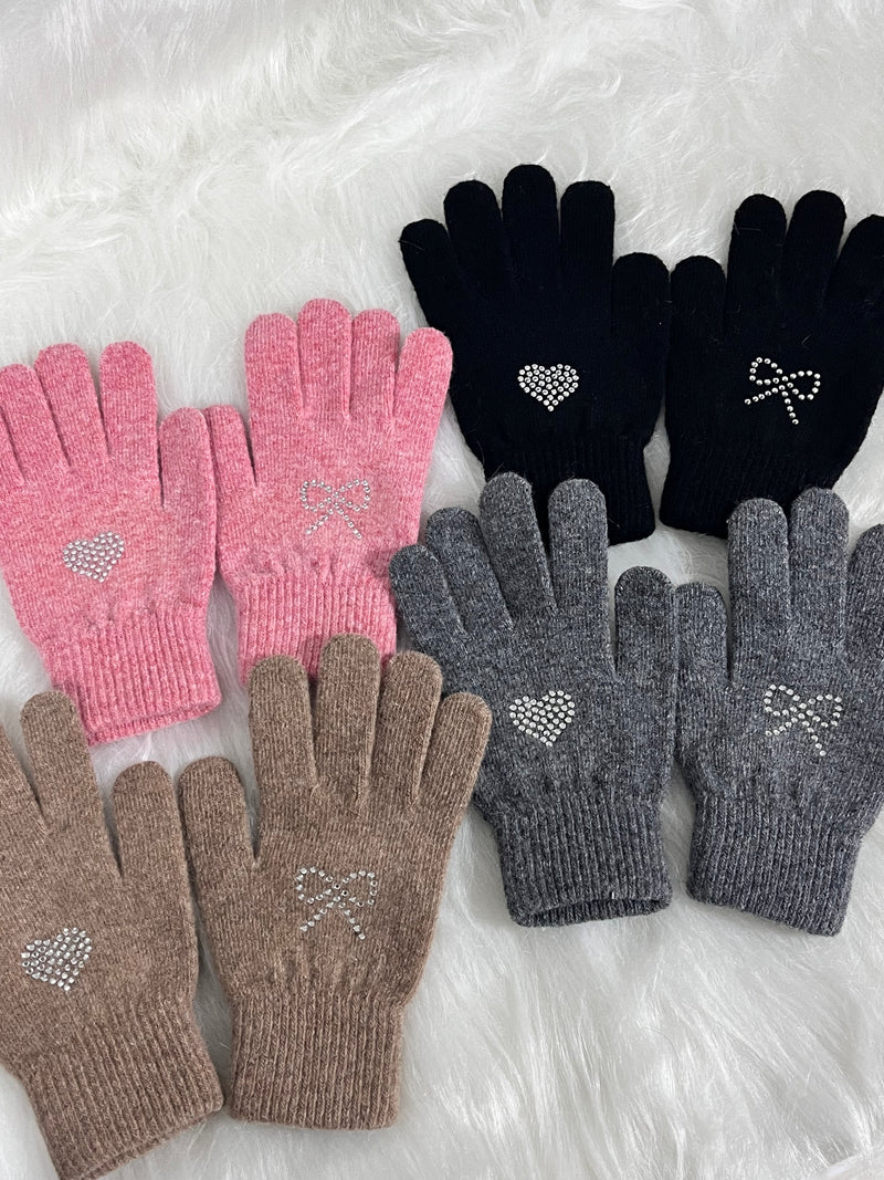 love ribbon wool gloves