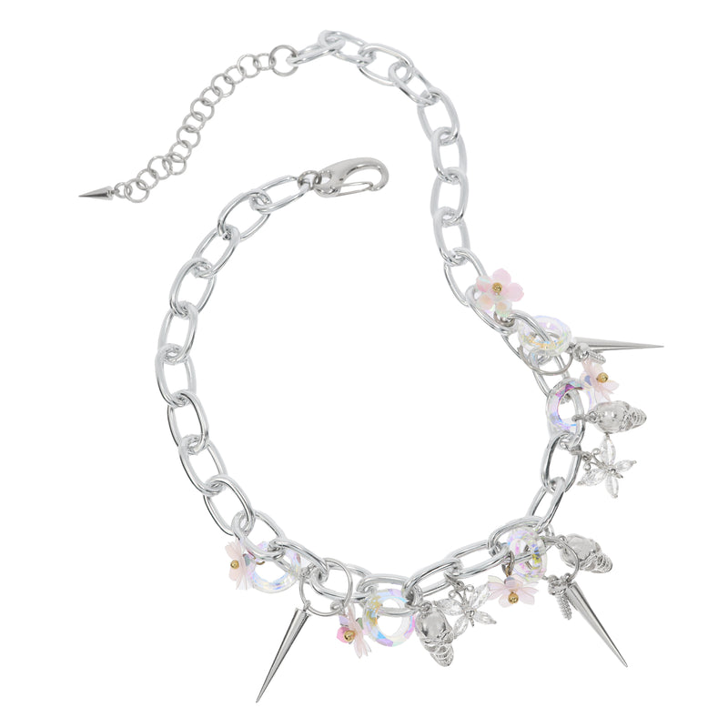 レインボーリングスカルバタフライネックレス / Rainbow Ring Skull Butterfly Necklace