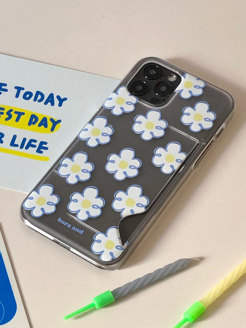 ブルーフラワーカードケース _ クリアハード (アイフォンケース) / Blue flower card case _ Clear hard (iphone case)