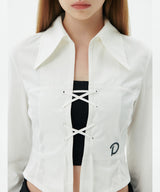 Lace-up Crop Shirt, White