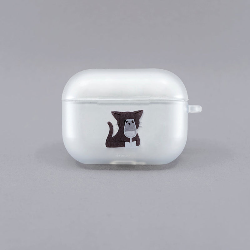 Cat holding a glass Airpods case