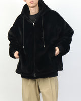オーバーフィットファーフードジップアップジャケット / Overfit Fur hooded zip-up jacket_3color
