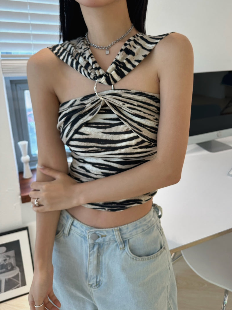 zebra halter sleeveless top