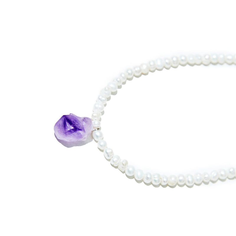 [NIROSERENDIPITY] AMETHYST PURPLE POINT PEARL NECKLACE (6658087551094)