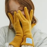 BUBBLE LABEL CASHMERE WOOL BLENDED GLOVES_MUSTARD