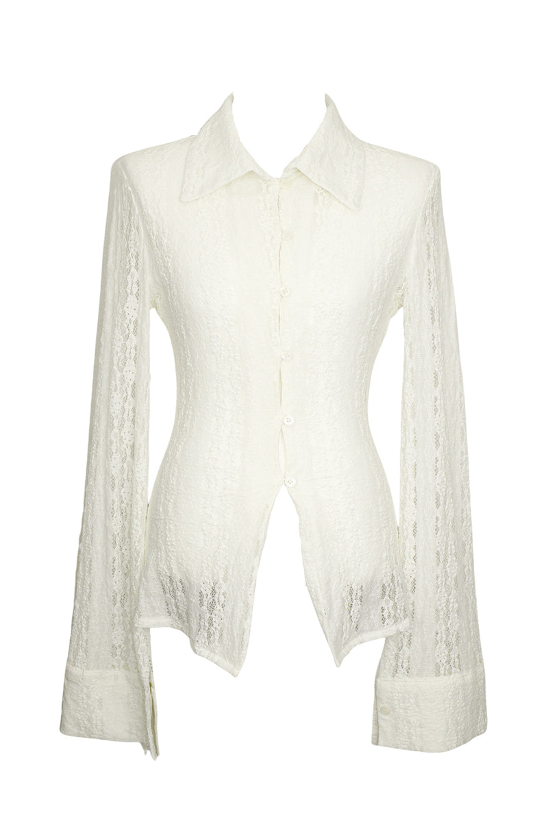 紅煙 Lace button collar blouse (Black/Ivory)