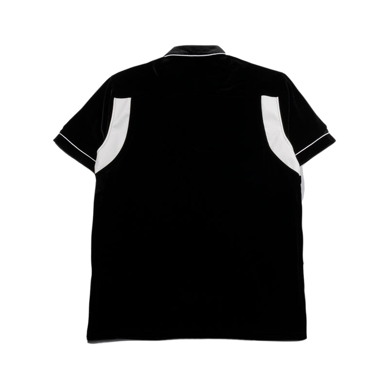 レザートリムベロアジップアップポロシャツ/[UNISEX] Leather-Trimmed Velour Zip Polo (Black)