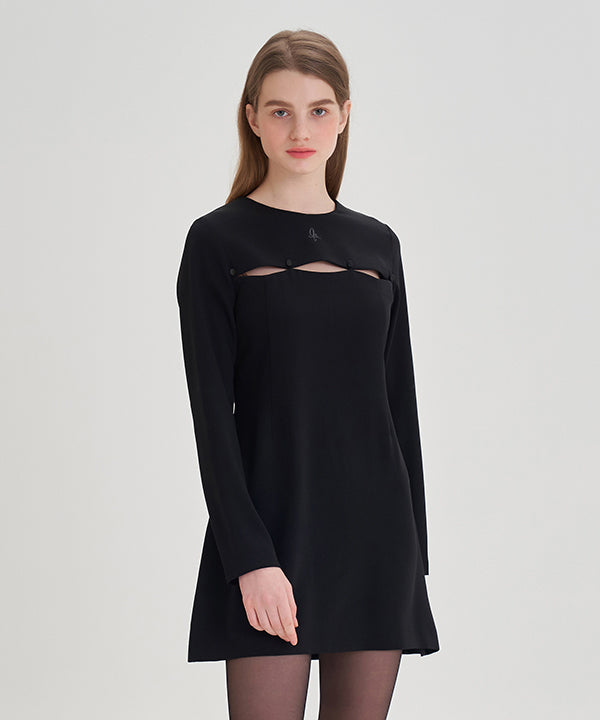 Unique Slit Mini Dress ( Black ) (6547133628534)