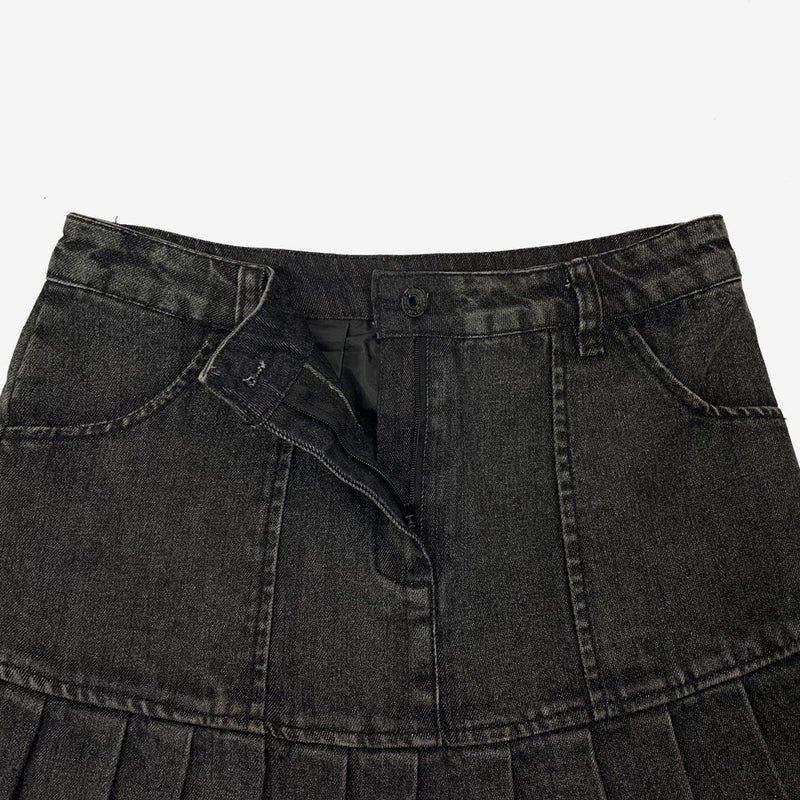 Dark pleated denim skirt (6545535828086)