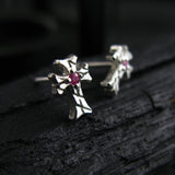 シャイニークロスS2ジェムストーンシルバースタッズイヤリング / Shiny Cross-S2 Gemstone silver stud earring (4595494584438)