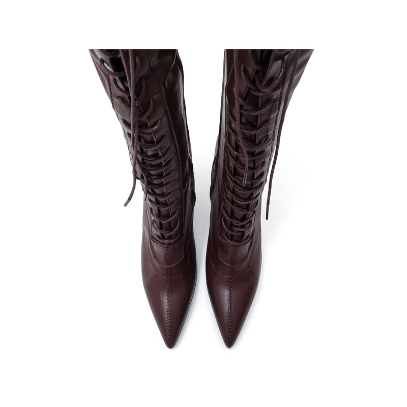 サイハイ レースアップヒールブーツ/Thigh High Lace-Up Heel Boots(Brown)