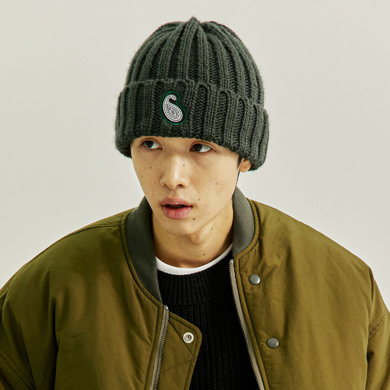 YPペイズリーパッチニットビーニー / YP PAISLEY PATCH KNIT BEANIE DEEP GREEN