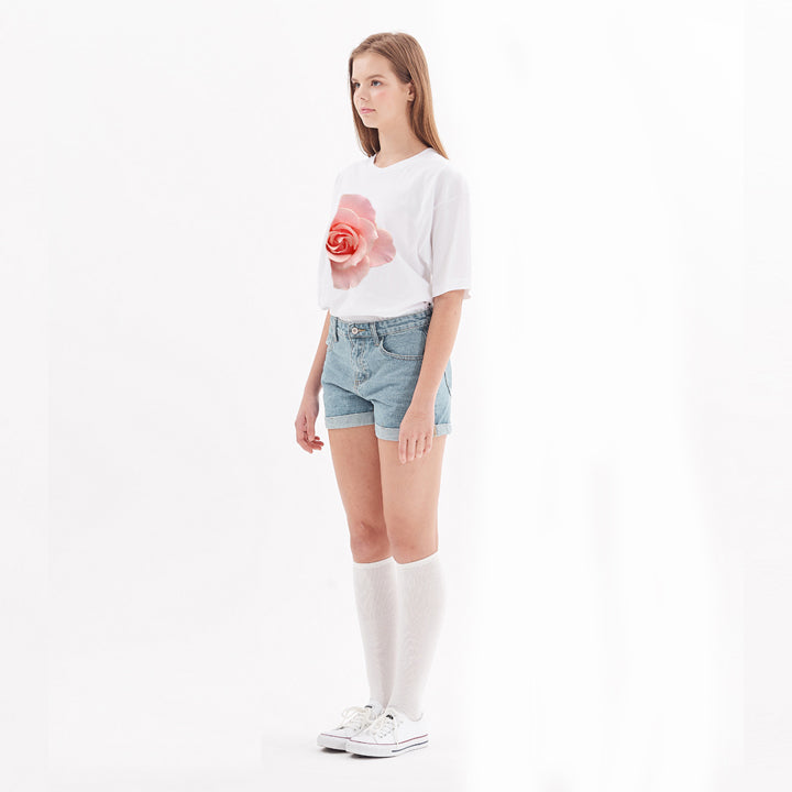 フラワープリントワイド半袖Tシャツ / flower print wide short sleeve t-shirt (4470384361590)