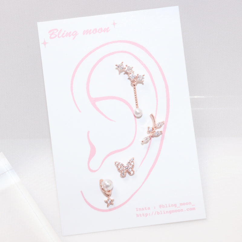 ヨリヨリパールバタフライピアス / [Styling] Yeori Yeori Pearl Butterfly Piercing 4 Set
