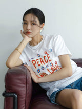 Peace and love short sleeve T-shirts white (6594388492406)
