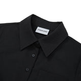 Crop Lace-Up Ribbon Shirt [BLACK] (6618554859638)