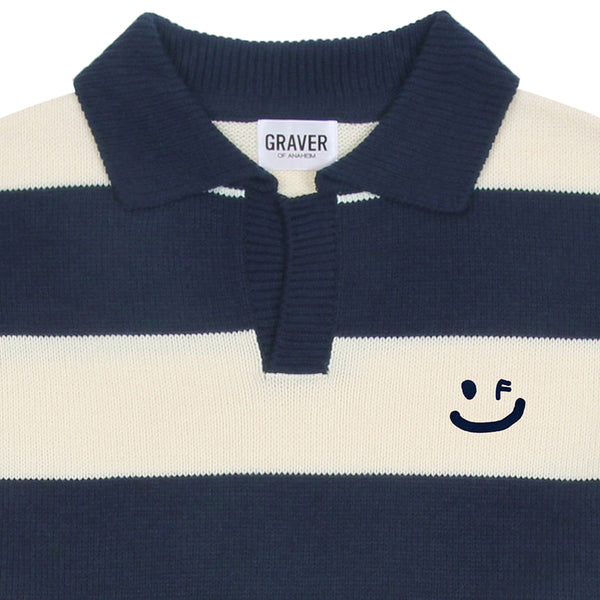 [UNISEX] Drawing smile striped collar knit