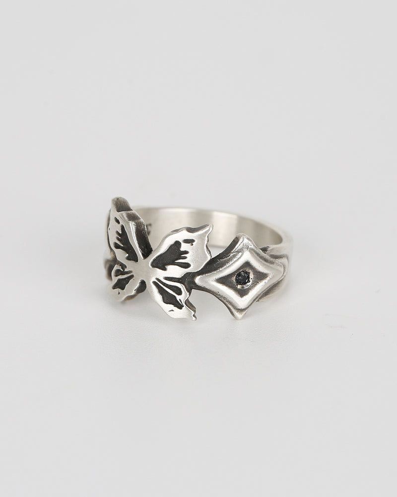 Single butterfly ring (black)(925 silver)
