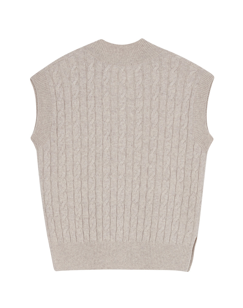 OVERSIZED CABLE KNIT VEST OATMEAL (6608600957046)