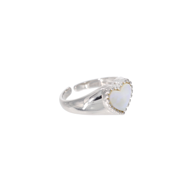 パール ハートシルバーリング/Mother-Of-Pearl Heart Silver Ring (6667435966582)