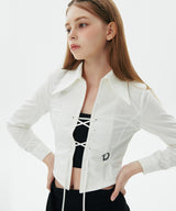 Lace-up Crop Shirt, White