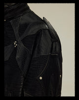 black crocodile pattern velvet stitching leather jacket
