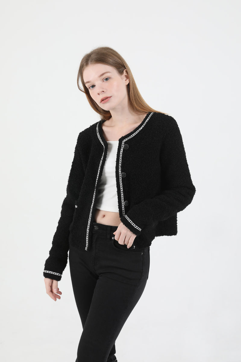 Tweed Wool Fur Jacket Black