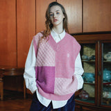 カラーブロックウールニットベスト / Tone on tone color block wool knit vest