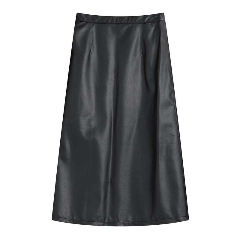 Double Line Pointed Leather  Long Skirt