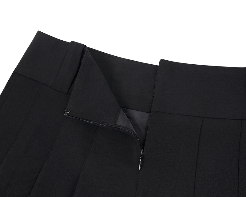 Pleated Logo-Tape Mini Skirt _ Black