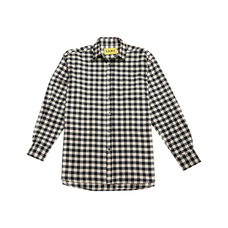 [UNISEX] Oversized Drawstring Checked Shirt (BLACK) (6655762858102)