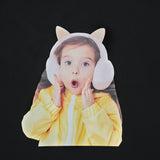 ベイビーフェイスキャットイヤプラグ半袖Tシャツ / BABY FACE CAT EARPLUG SHORT SLEEVE T-SHIRT BLACK