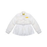 [WOMEN] Faux-Shearling Detachable Skirt Trucker Jacket (White) (6656349143158)