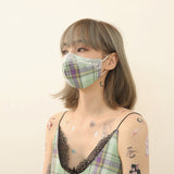 ミントチェックレースマスク / mint check lace mask (4539130839158)