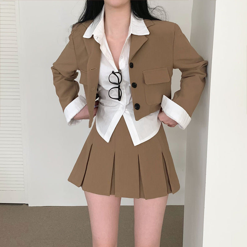 スクールユニフォームカラージャケットツーピースセット / [Bellide made/Spring ver.] School uniform collar jacket two-piece set