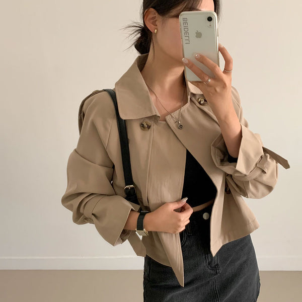 [2color/loose fit] Autumn Cropped Trench Short Jacket & Coat