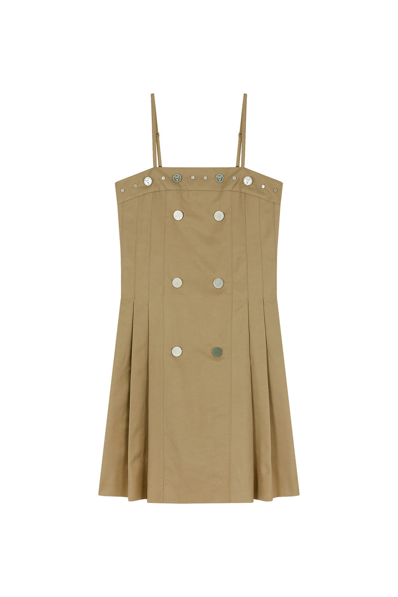 Double-Breasted Pleated Dress _ Beige