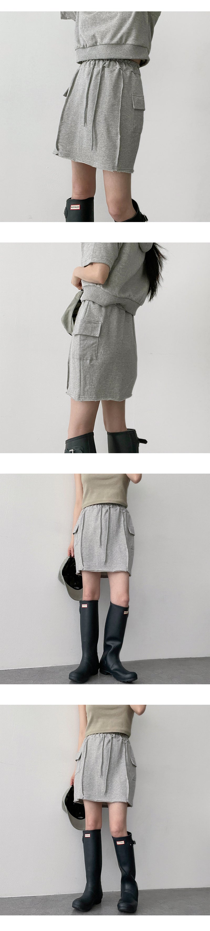 short cutting cut banding cargo mini skirt
