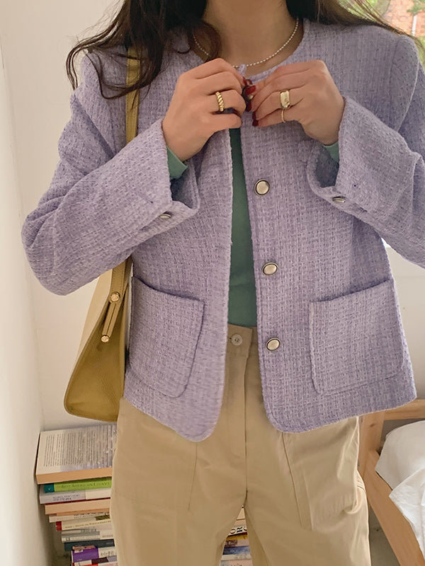 パウダリー 春 パステル ツイード ルーズフィット ジャケット(3color) / Powdery Spring Pastel Tweed Loose Fit Jacket (3 colors)