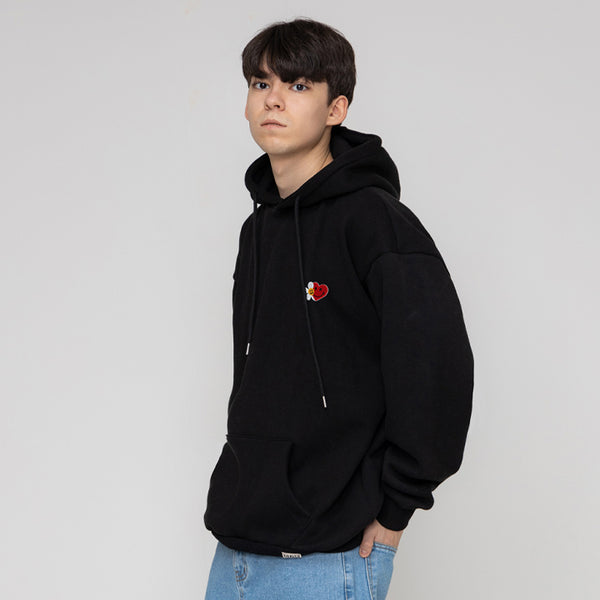[UNISEX] Flower heart half smile embroidery hoodie