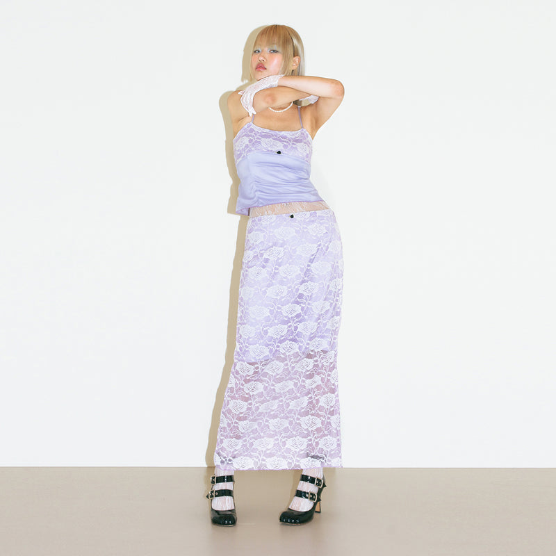 ROSE COSAGE LACE LONG SKIRT_LILAC