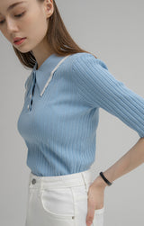 カラーポイントスリムニット / (R-T-5945) Collar Pointed Slim Knitwear (6565136040054)