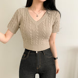 ショートスリーブVネックニットウェア / [8color/crop] Short-sleeved V-neck knitwear