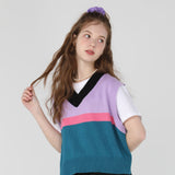 Striped crop knit vest [Lilac] (6535249133686)