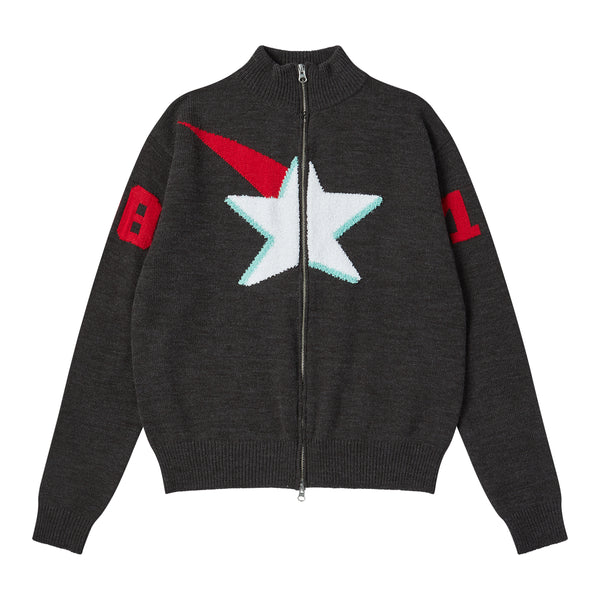 [COLLECTION LINE] SHOOTING STAR WOOL HIGH-NECK ZIP-UP KNIT GRAY
