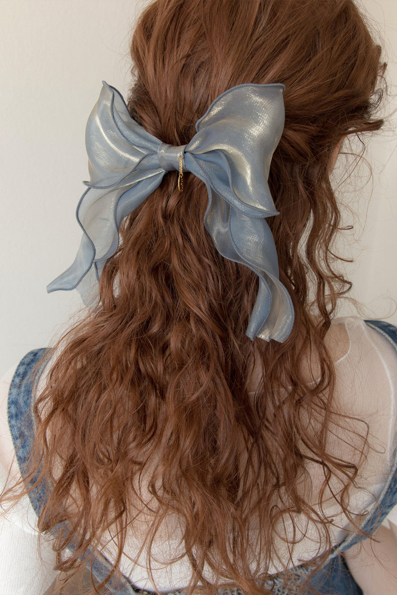 Blue organza ruffle ribbon hairpin